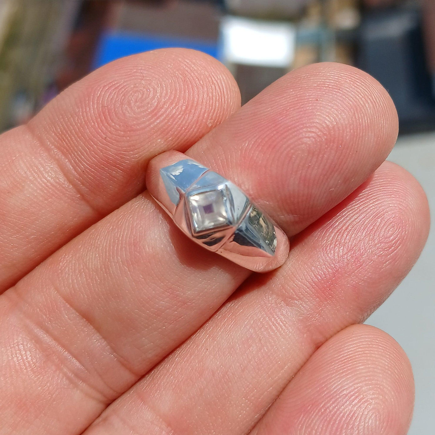 Handmade Moonstone Ring, Moonstone Silver Ring, Square Moonstone Ring, Sterling Silver Ring, Princess cut Moonstone, Minimalist Ring -Size 7-1
