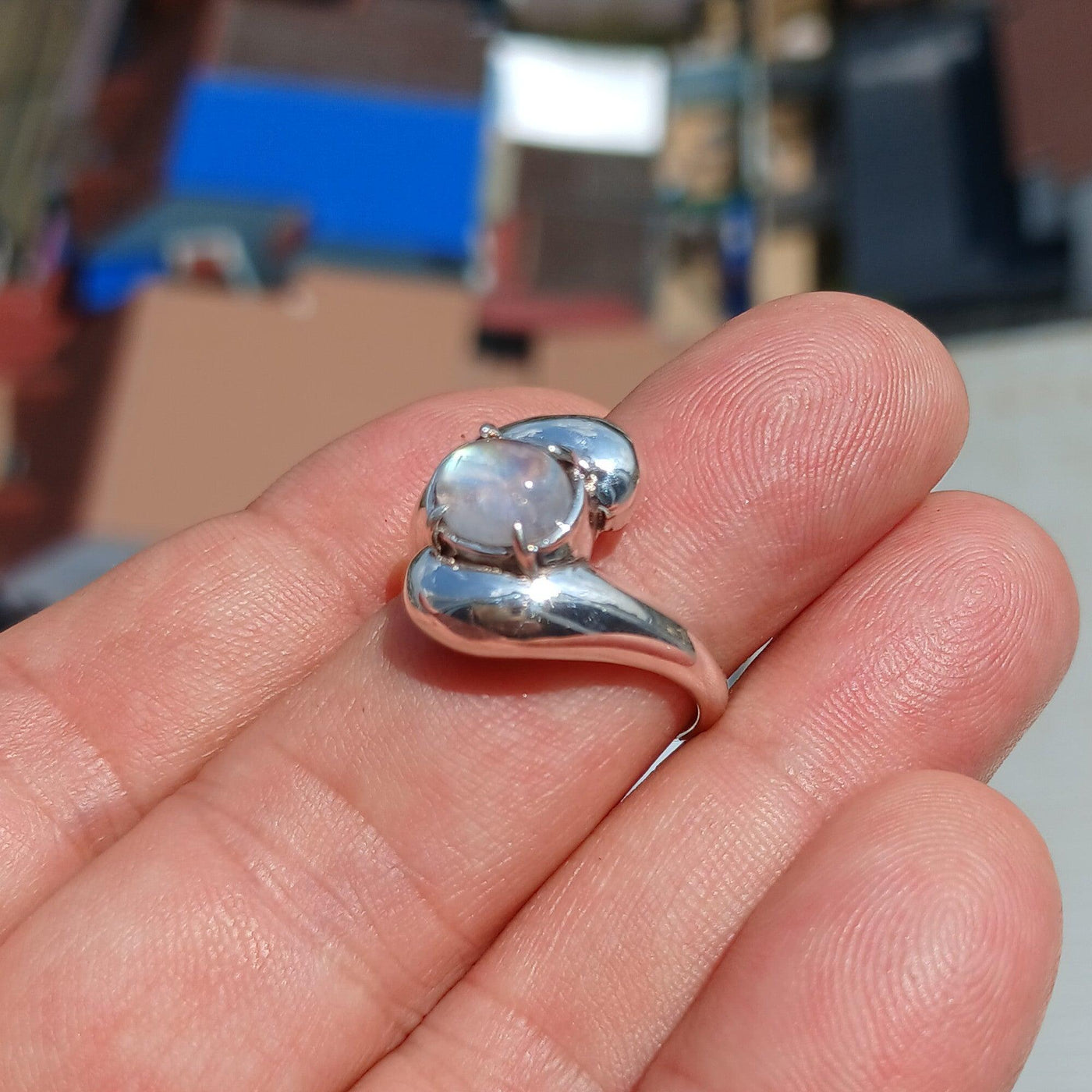 Handmade Moonstone Ring, Moonstone Silver Ring, oval shaped Moonstone Ring, Sterling Silver Ring, Oval Moonstone Cab, Minimalist Ring -Size 8.5-1