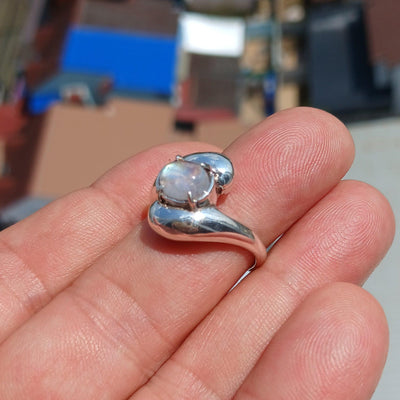 Handmade Moonstone Ring, Moonstone Silver Ring, oval shaped Moonstone Ring, Sterling Silver Ring, Oval Moonstone Cab, Minimalist Ring -Size 8.5-1