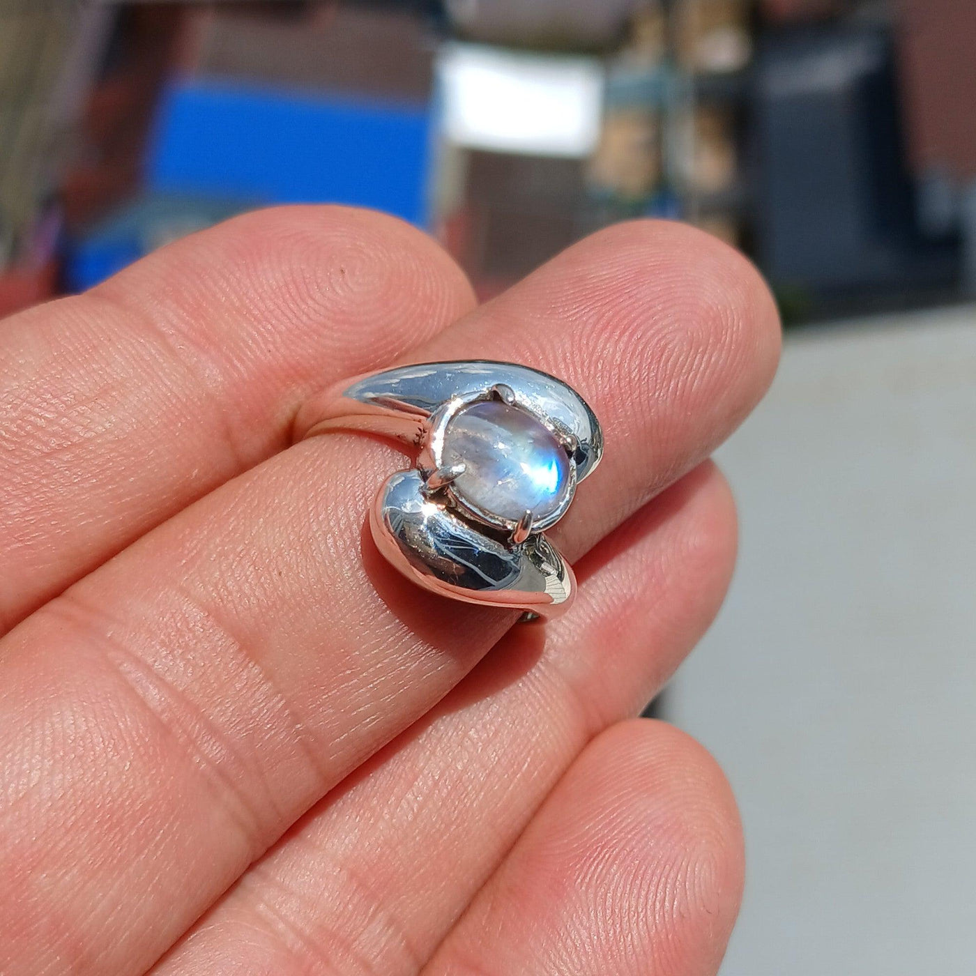 Handmade Moonstone Ring, Moonstone Silver Ring, oval shaped Moonstone Ring, Sterling Silver Ring, Oval Moonstone Cab, Minimalist Ring -Size 8.5-2