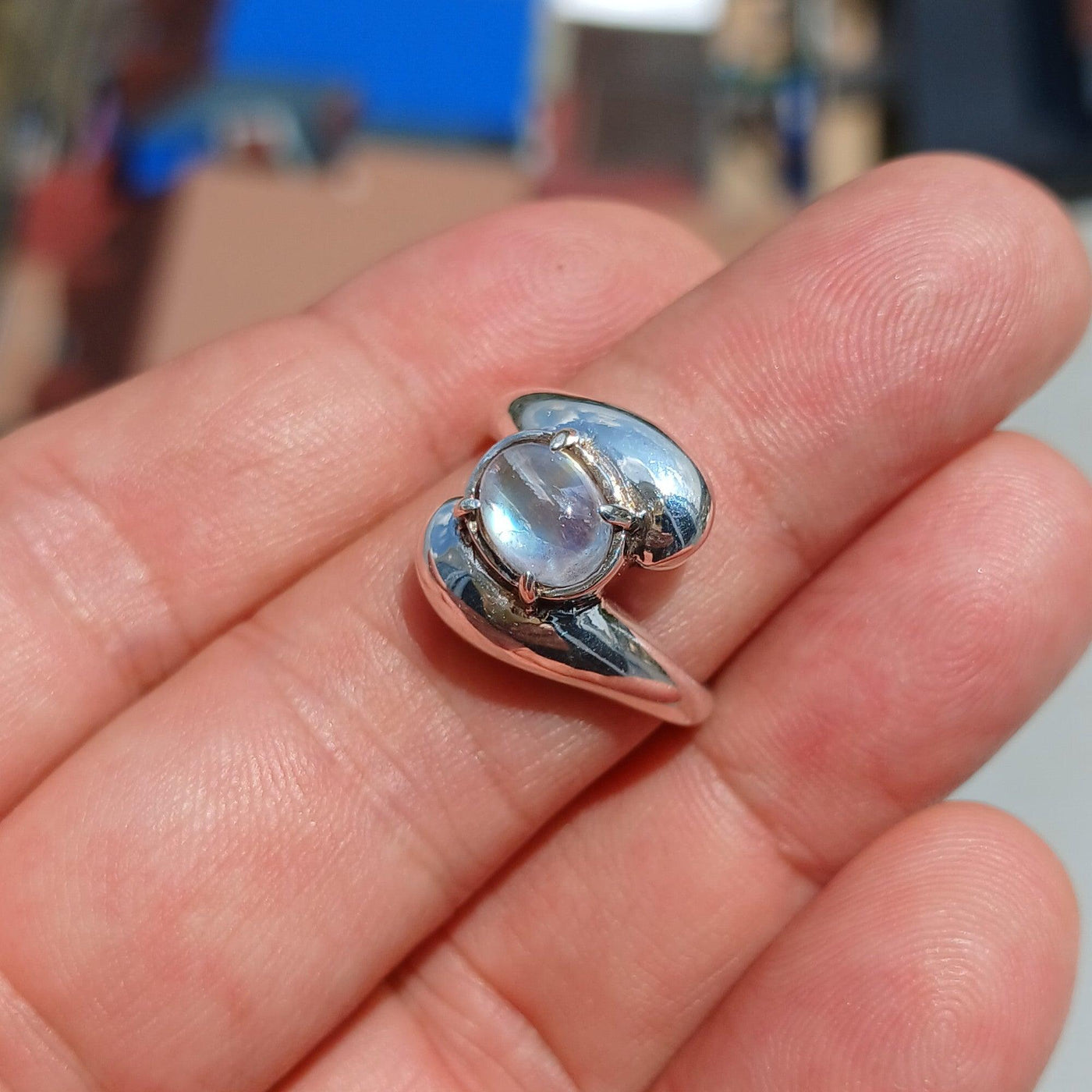 Handmade Moonstone Ring, Moonstone Silver Ring, oval shaped Moonstone Ring, Sterling Silver Ring, Oval Moonstone Cab, Minimalist Ring -Size 8.5-3