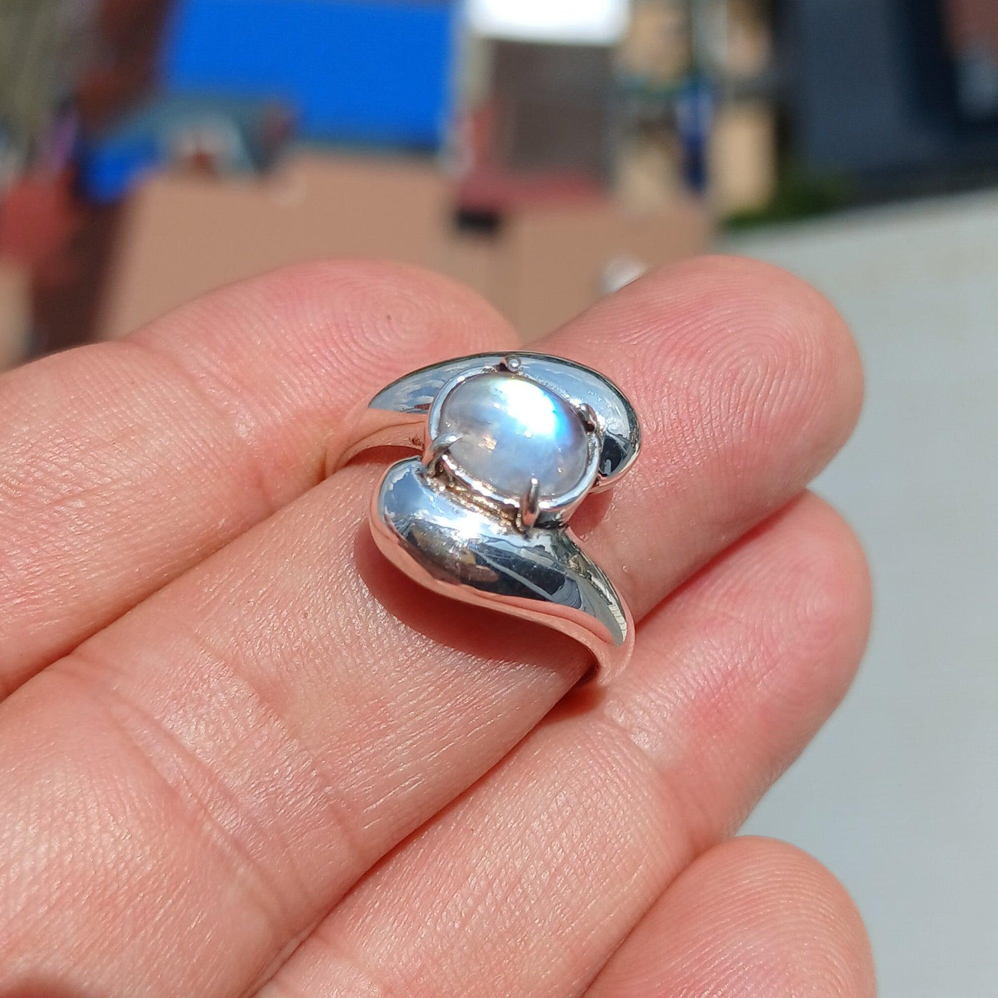 Handmade Moonstone Ring, Moonstone Silver Ring, oval shaped Moonstone Ring, Sterling Silver Ring, Oval Moonstone Cab, Minimalist Ring -Size 8.5-4