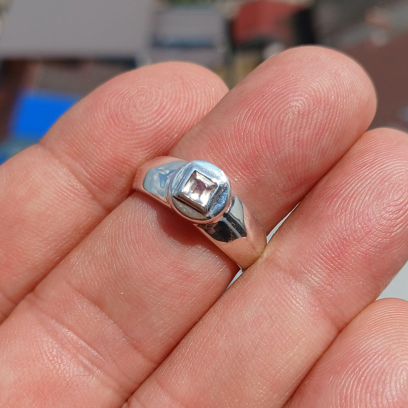 Handmade Moonstone Ring, Moonstone Silver Ring, Princess cut Moonstone Ring, Sterling Silver Ring, Square Moonstone, Minimalist Ring -Size 7-1