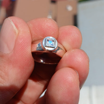 Handmade Moonstone Ring, Moonstone Silver Ring, Princess cut Moonstone Ring, Sterling Silver Ring, Square Moonstone, Minimalist Ring -Size 7-0