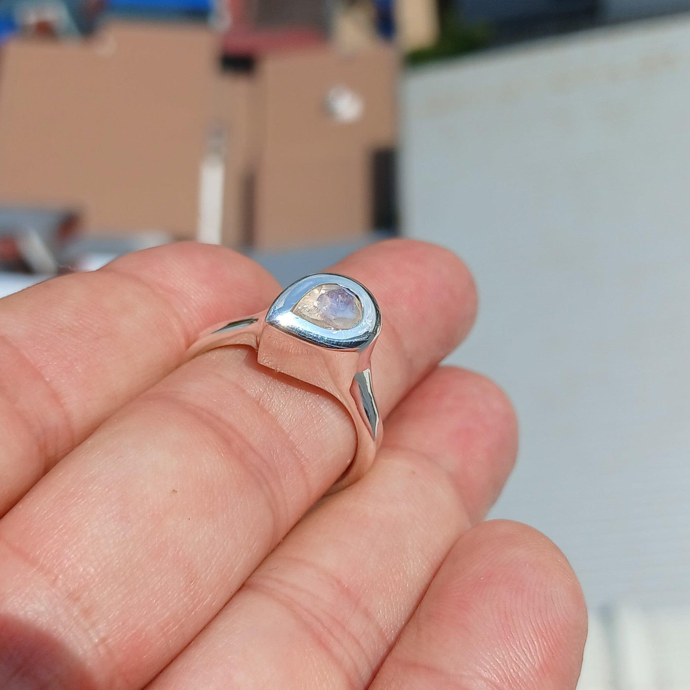 Handmade Moonstone Ring, Moonstone Silver Ring, Pear cut Moonstone Ring, Sterling Silver Ring, Pear Moonstone, Minimalist Ring -Size 9-1