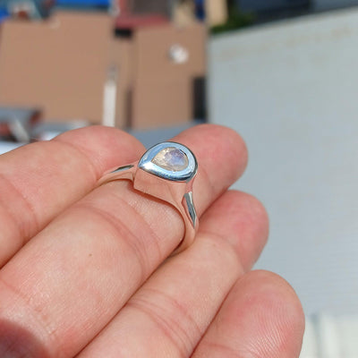 Handmade Moonstone Ring, Moonstone Silver Ring, Pear cut Moonstone Ring, Sterling Silver Ring, Pear Moonstone, Minimalist Ring -Size 9-1
