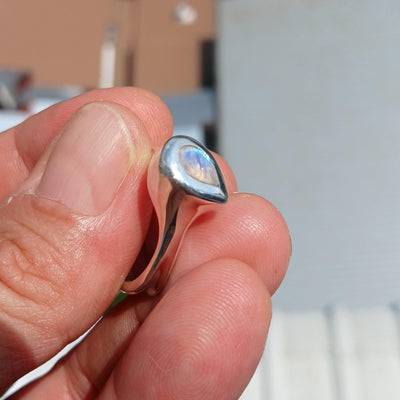 Handmade Moonstone Ring, Moonstone Silver Ring, Pear cut Moonstone Ring, Sterling Silver Ring, Pear Moonstone, Minimalist Ring -Size 9-3