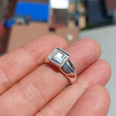 Minimalist Moonstone Ring, Moonstone Silver Ring, Princess cut Moonstone Ring, Sterling Silver Ring, Square Moonstone, Minimalist Ring -Size 7.5-0