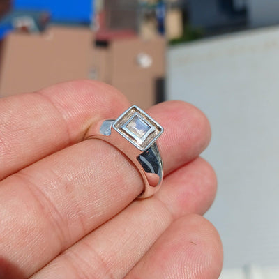 Minimalist Moonstone Ring, Moonstone Silver Ring, Princess cut Moonstone Ring, Sterling Silver Ring, Square Moonstone, Minimalist Ring -Size 7.5-1