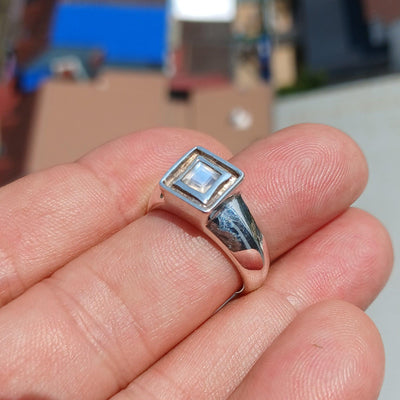 Minimalist Moonstone Ring, Moonstone Silver Ring, Princess cut Moonstone Ring, Sterling Silver Ring, Square Moonstone, Minimalist Ring -Size 7.5-2