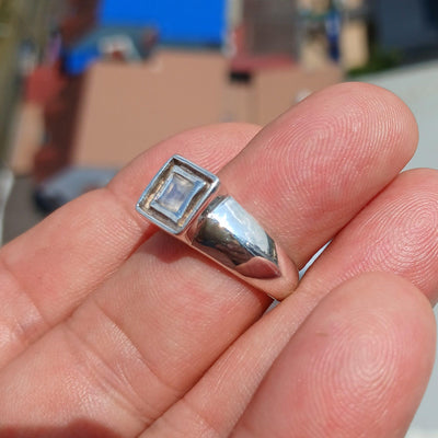Minimalist Moonstone Ring, Moonstone Silver Ring, Princess cut Moonstone Ring, Sterling Silver Ring, Square Moonstone, Minimalist Ring -Size 7.5-3