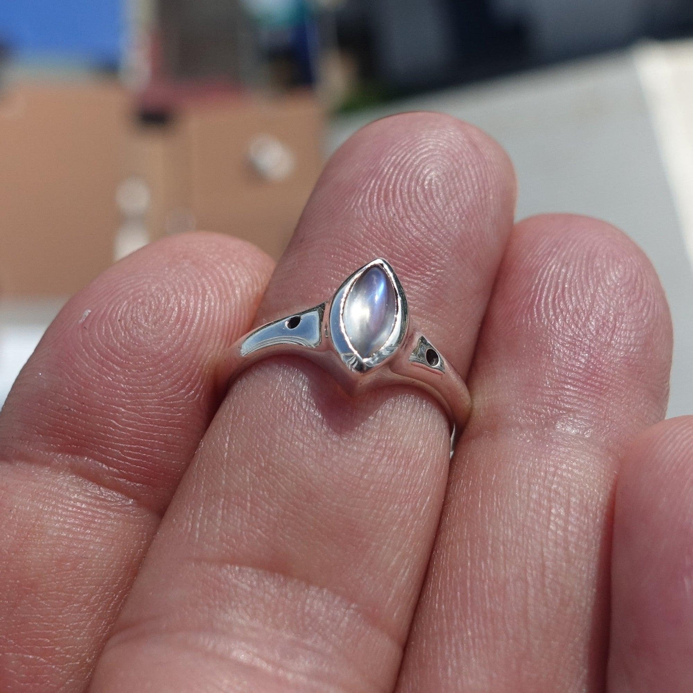 Minimalist Moonstone Ring, Moonstone Silver Ring, Marquise Moonstone Ring, Sterling Silver Ring, Marquise Moonstone, Minimalist Ring -Size 6.5-2