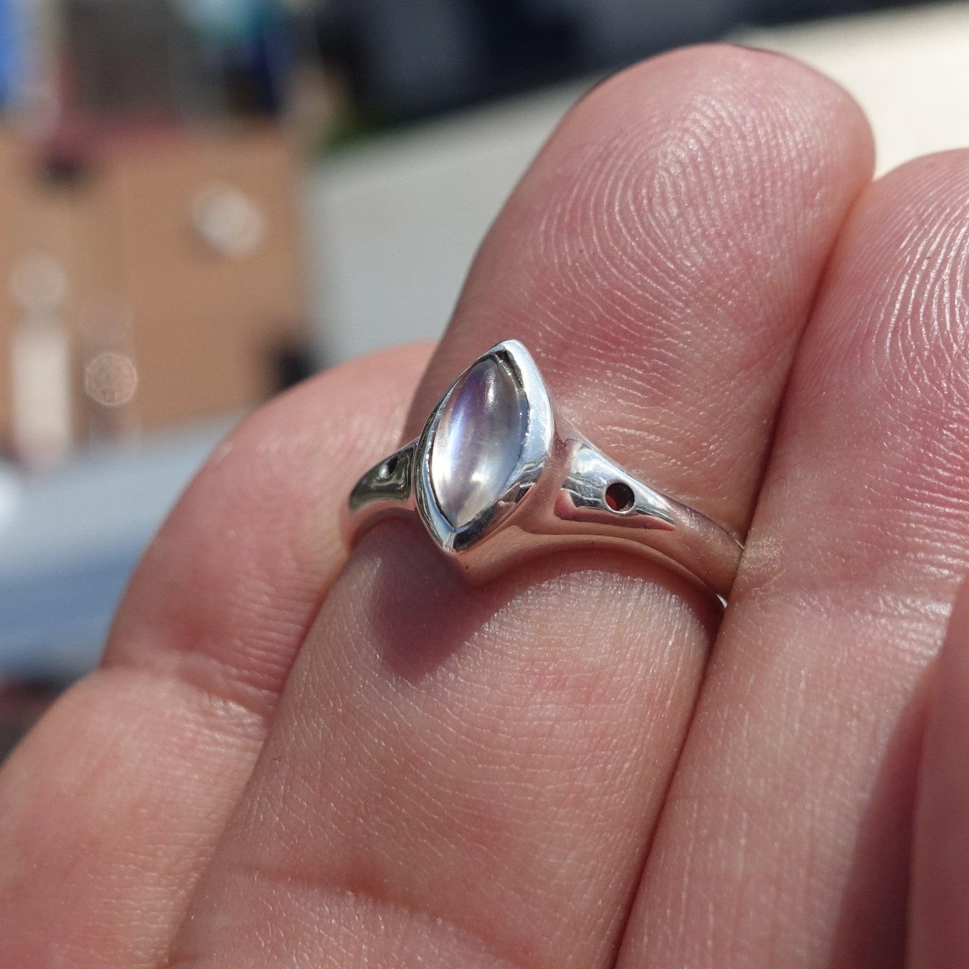 Minimalist Moonstone Ring, Moonstone Silver Ring, Marquise Moonstone Ring, Sterling Silver Ring, Marquise Moonstone, Minimalist Ring -Size 6.5-3