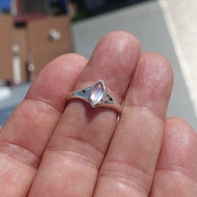Minimalist Moonstone Ring, Moonstone Silver Ring, Marquise Moonstone Ring, Sterling Silver Ring, Marquise Moonstone, Minimalist Ring -Size 7.5-2