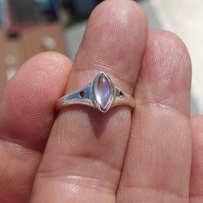 Minimalist Moonstone Ring, Moonstone Silver Ring, Marquise Moonstone Ring, Sterling Silver Ring, Marquise Moonstone, Minimalist Ring -Size 7.5-0