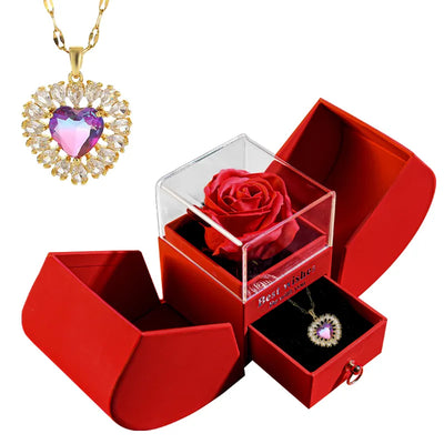Mom and Daughter Matching Jewelry Pendant Necklace Set with Soap Forever Rose Gift Box - Style-20-0