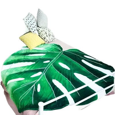 Green Leaf-Shaped Flannel Blanket-0