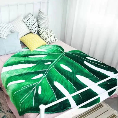 Green Leaf-Shaped Flannel Blanket-3