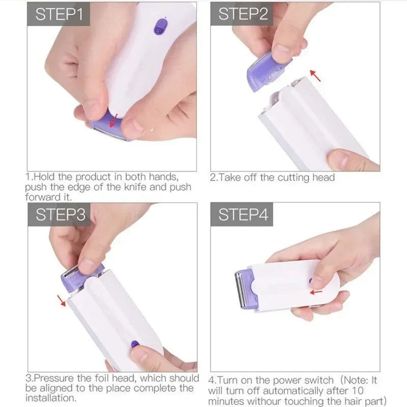 Painless Hair Removal Kit Women Electric Shaver White-4