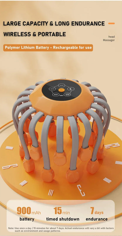 20-Head Scalp Massager with Red Light Therapy Octopus Scratcher Orange-4
