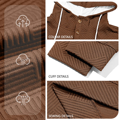 Men's Solid Color Jacquard Hooded Sweater Loose Sports And Leisure Coat