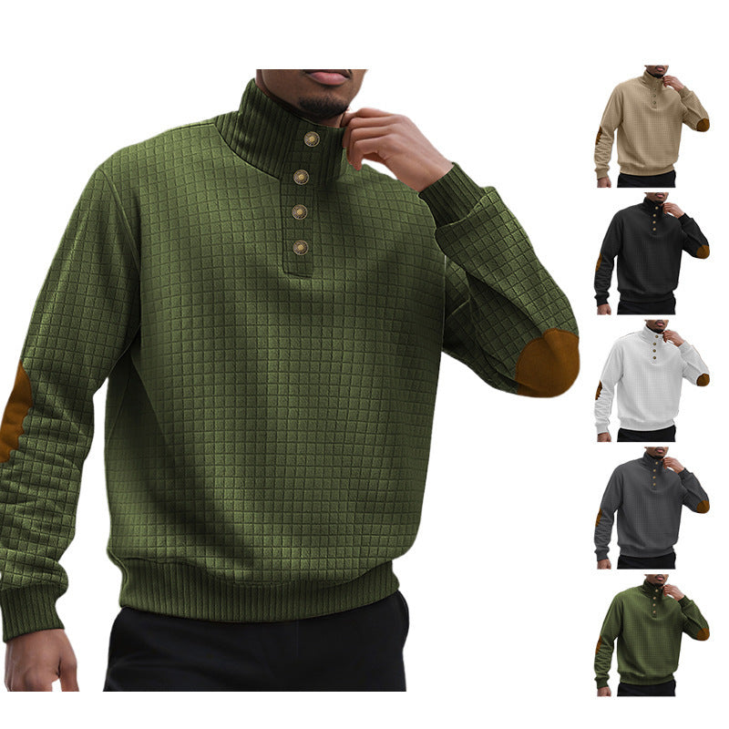 Casual Sports Men's Jacquard Small Plaid Stand Collar Long-sleeved Sweater