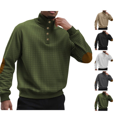 Casual Sports Men's Jacquard Small Plaid Stand Collar Long-sleeved Sweater