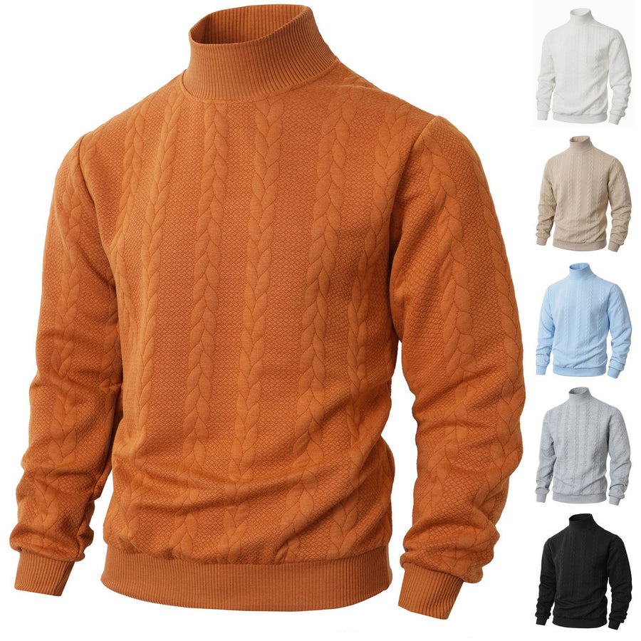 Knitted Solid Color Men's Fashion Jacquard High Collar Warm Sweater