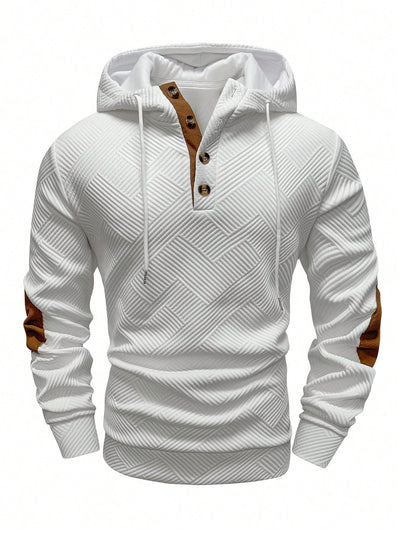 Men's Solid Color Jacquard Hooded Sweater Loose Sports And Leisure Coat