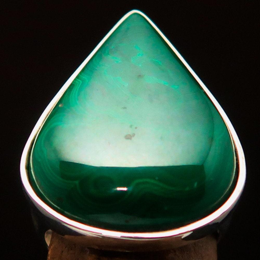 Green Malachite Ring, Sterling Silver Ring, Handmade Silver Ring, Unique Silver Ring, Malachite Ring, Pear shaped Malachite, Gift - Size 10-3