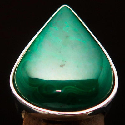 Green Malachite Ring, Sterling Silver Ring, Handmade Silver Ring, Unique Silver Ring, Malachite Ring, Pear shaped Malachite, Gift - Size 10-3