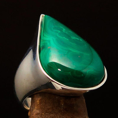 Green Malachite Ring, Sterling Silver Ring, Handmade Silver Ring, Unique Silver Ring, Malachite Ring, Pear shaped Malachite, Gift - Size 10-0