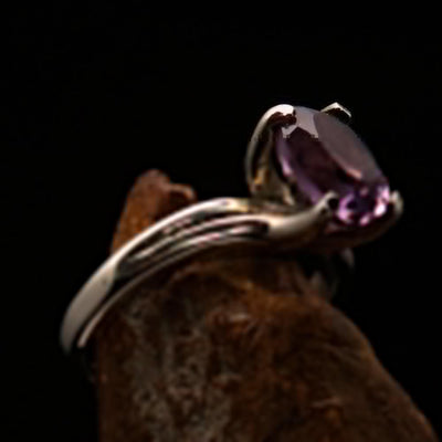 Amethyst Ring, Sterling Silver Ring, Solitaire Ring, Purple Amethyst, handmade silver ring, gemstone silver ring, gift for her - Size 7-3