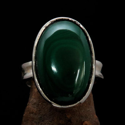 Green Malachite Ring, handmade silver ring, unique silver ring, Sterling Silver Ring, oval Green Malachite, Minimalist Ring, Gift - Size 10-2