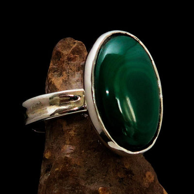 Green Malachite Ring, handmade silver ring, unique silver ring, Sterling Silver Ring, oval Green Malachite, Minimalist Ring, Gift - Size 10-0