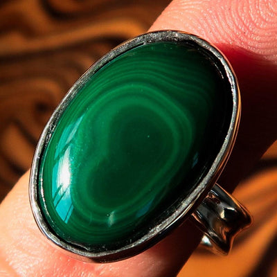 Green Malachite Ring, handmade silver ring, unique silver ring, Sterling Silver Ring, oval Green Malachite, Minimalist Ring, Gift - Size 10-1
