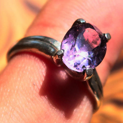 Amethyst Ring, Sterling Silver Ring, Solitaire Ring, Purple Amethyst, handmade silver ring, gemstone silver ring, gift for her - Size 7-0