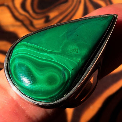 Malachite Silver Ring, Sterling Silver Ring, Pear shaped Ring, Natural Green Malachite Ring, Handmade Silver Ring Gift for Her - Size 8.5-1