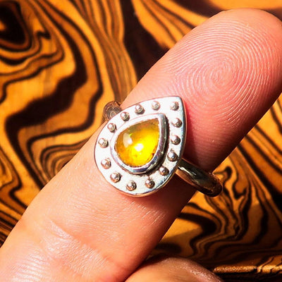 Opal Ring, Gemstone Ring, Sterling Silver Ring, Solitaire Ring, Band Ring with pear shaped orange Opal, handmade jewelry, gift - Size 9.5-1