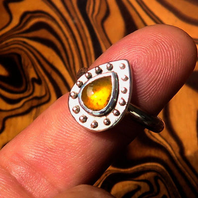Opal Ring, Gemstone Ring, Sterling Silver Ring, Solitaire Ring, Band Ring with pear shaped orange Opal, handmade jewelry, gift - Size 9.5-4
