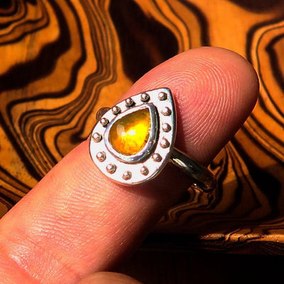 Opal Ring, Gemstone Ring, Sterling Silver Ring, Solitaire Ring, Band Ring with pear shaped orange Opal, handmade jewelry, gift - Size 9.5-0