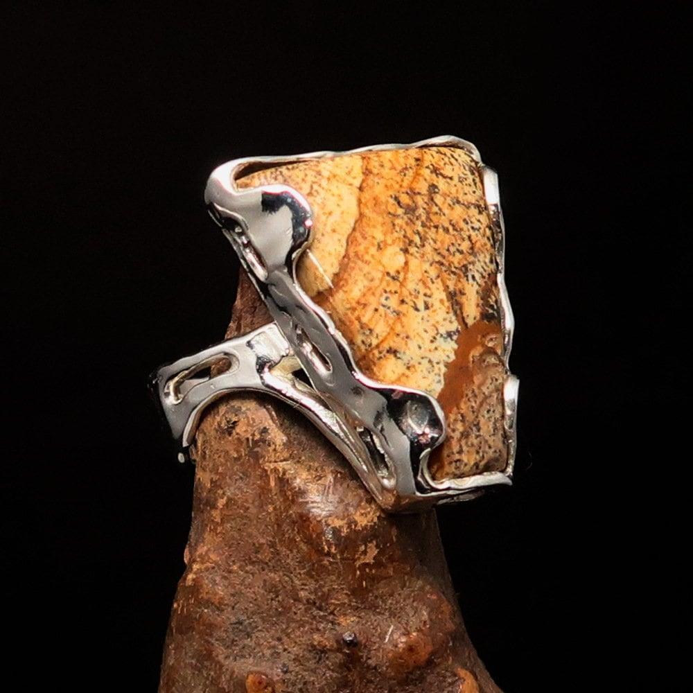 Jasper Ring, Fancy shaped asymmetric Artwork ring, Sterling Silver Ring, Picture Jasper ring, handmade silver ring, unique ring - size 8-0
