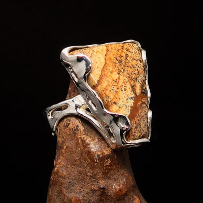 Jasper Ring, Fancy shaped asymmetric Artwork ring, Sterling Silver Ring, Picture Jasper ring, handmade silver ring, unique ring - size 8-0