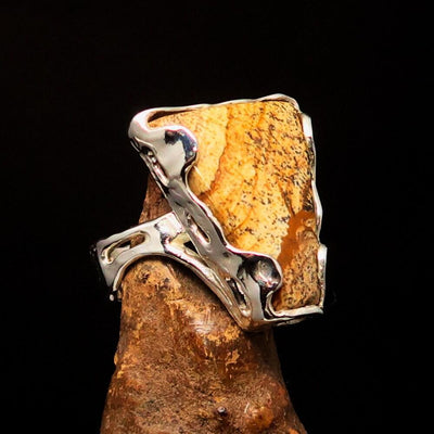 Jasper Ring, Fancy shaped asymmetric Artwork ring, Sterling Silver Ring, Picture Jasper ring, handmade silver ring, unique ring - size 8-2