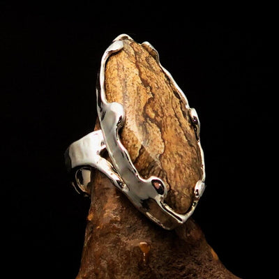 Handmade Jasper Ring, Marquise shaped ring, Artwork Sterling Silver Ring, Picture Jasper ring, handmade silver ring, unique design - Size 8-0