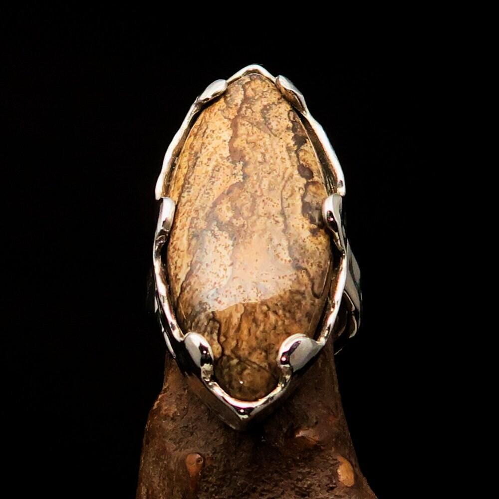 Handmade Jasper Ring, Marquise shaped ring, Artwork Sterling Silver Ring, Picture Jasper ring, handmade silver ring, unique design - Size 8-1