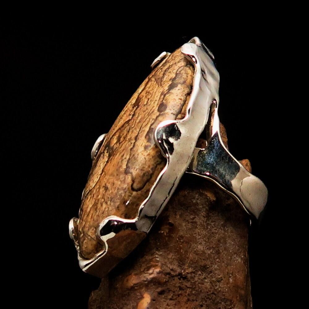 Handmade Jasper Ring, Marquise shaped ring, Artwork Sterling Silver Ring, Picture Jasper ring, handmade silver ring, unique design - Size 8-4