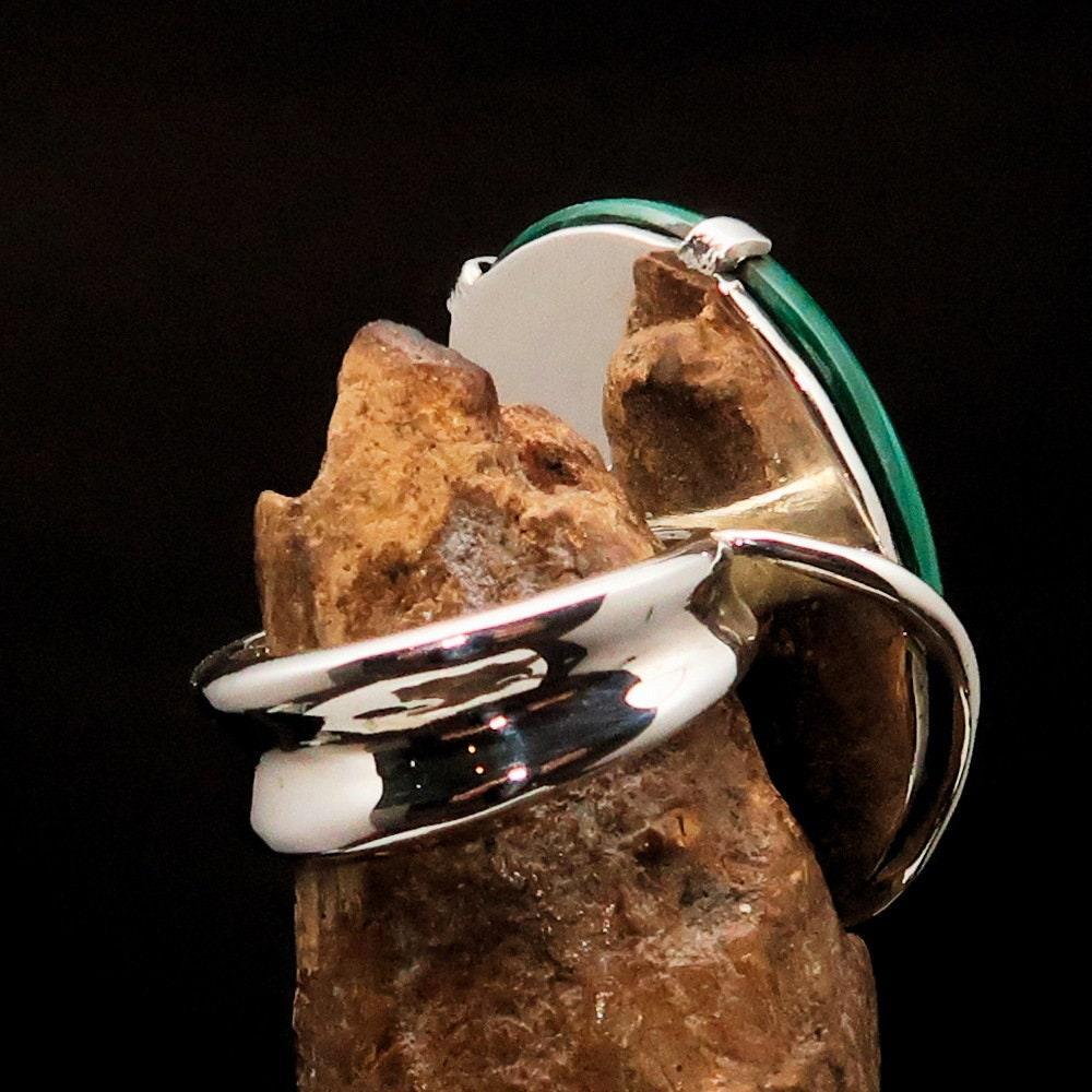 Green Malachite Ring, unique artwork, Sterling Silver Ring, handmade silver ring, gift for her, oval malachite ring, unique ring- Size 10.5-4