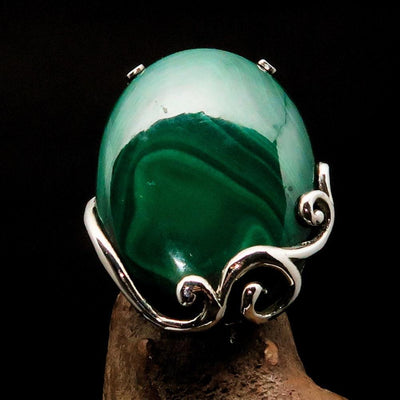 Green Malachite Ring, unique artwork, Sterling Silver Ring, handmade silver ring, gift for her, oval malachite ring, unique ring- Size 10.5-2