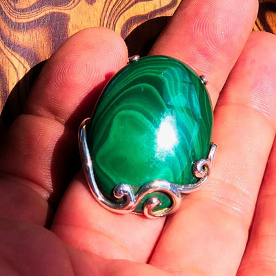 Green Malachite Ring, unique artwork, Sterling Silver Ring, handmade silver ring, gift for her, oval malachite ring, unique ring- Size 10.5-0